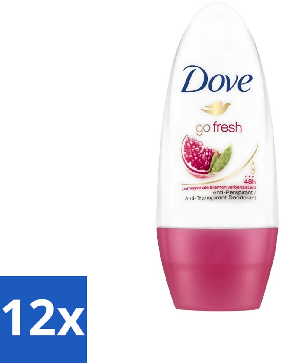 12 x Dove - Deodorant - Roll-on Go Fresh Granaatappel - Frisse geur - 50 ml - Dove Go Fresh - Granaatappel - Roll-on Deodorant - Anti-transpirant - Fruitige Geur
