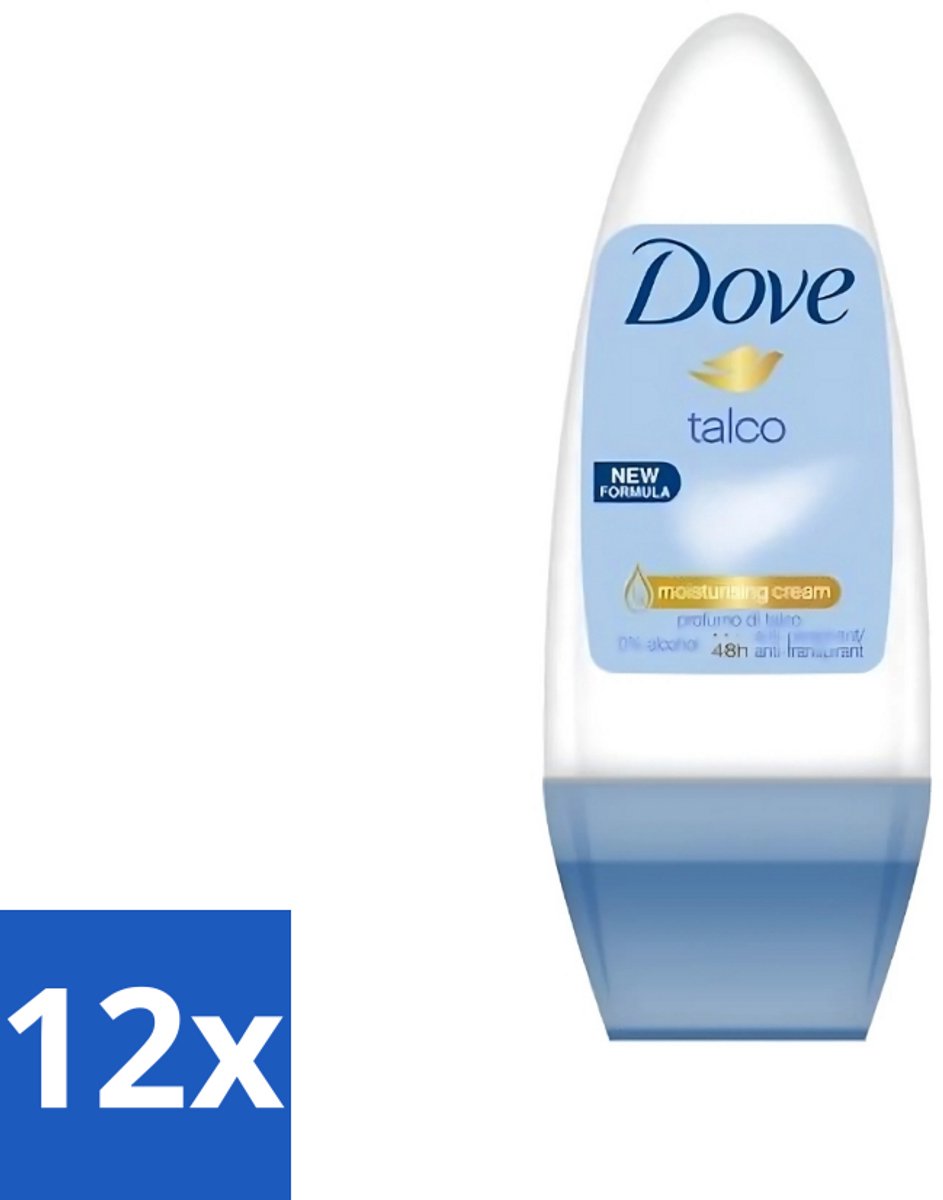 12 x Dove - Deodorant - Roll-on Talco - Subtiele en zachte geur - 50 ml - Dove Talco Roll-on - Talco Deodorant - Roll-on Deodorant - Talco Deodorant 50 Ml - Alcoholvrije Deodorant