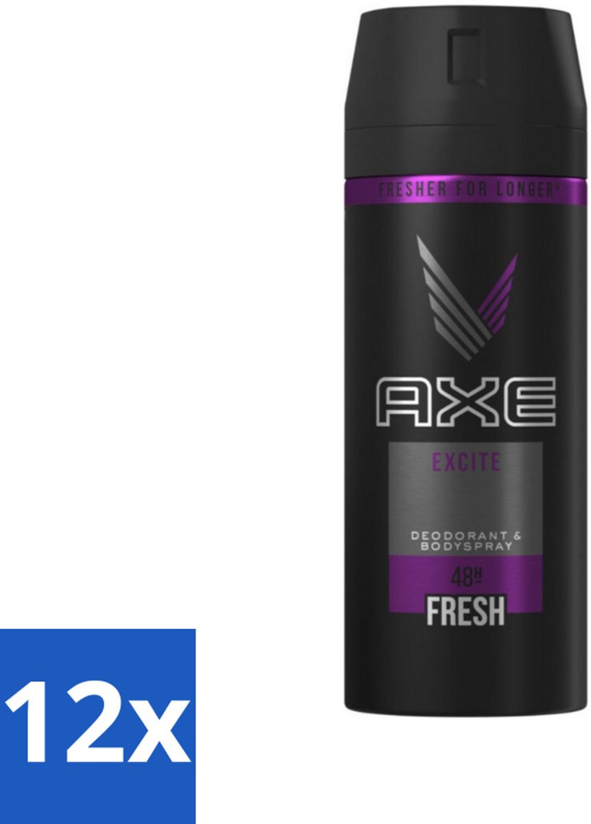 12 x Axe Deodorant Bodyspray Excite 150 ml - Axe Excite - Deodorant Spray - Lichaamsgeur Bescherming - Onweerstaanbare Geur - Langdurige Geur