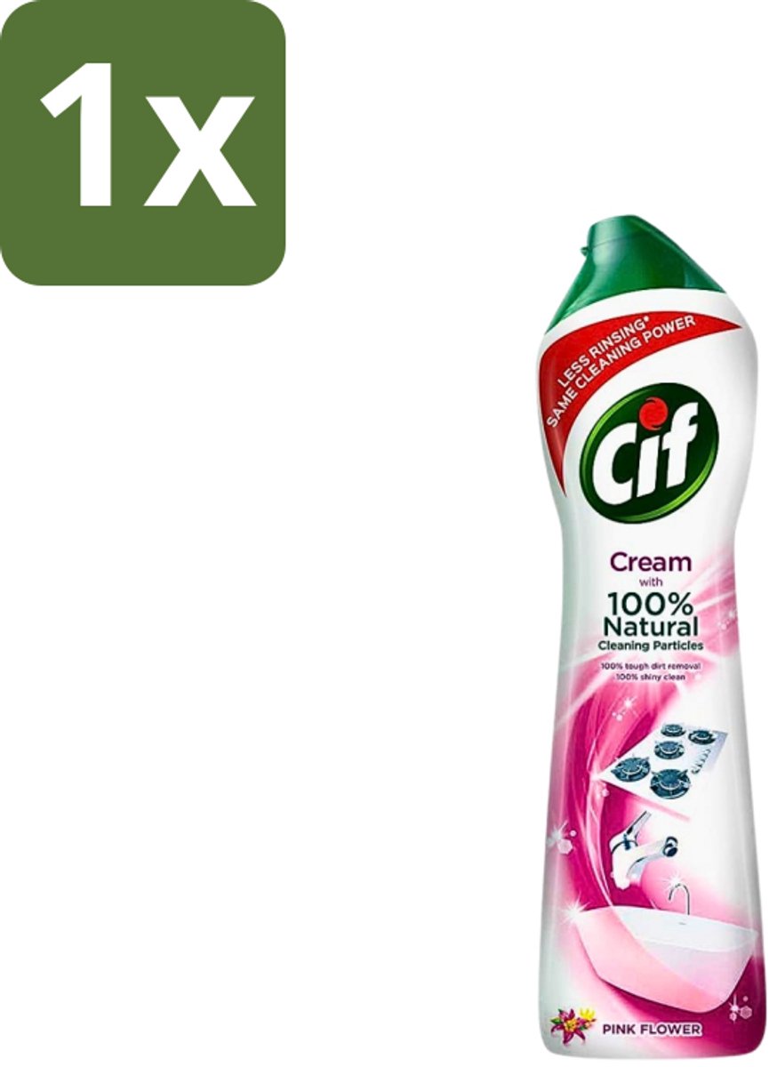 1 x Cif - Badkamer & Keuken - Schuurmiddel - Cream Pink Flower - 500 ml - Schuurmiddel - Schuren - Reinigen - Vuil Verwijderen - Vet Verwijderen