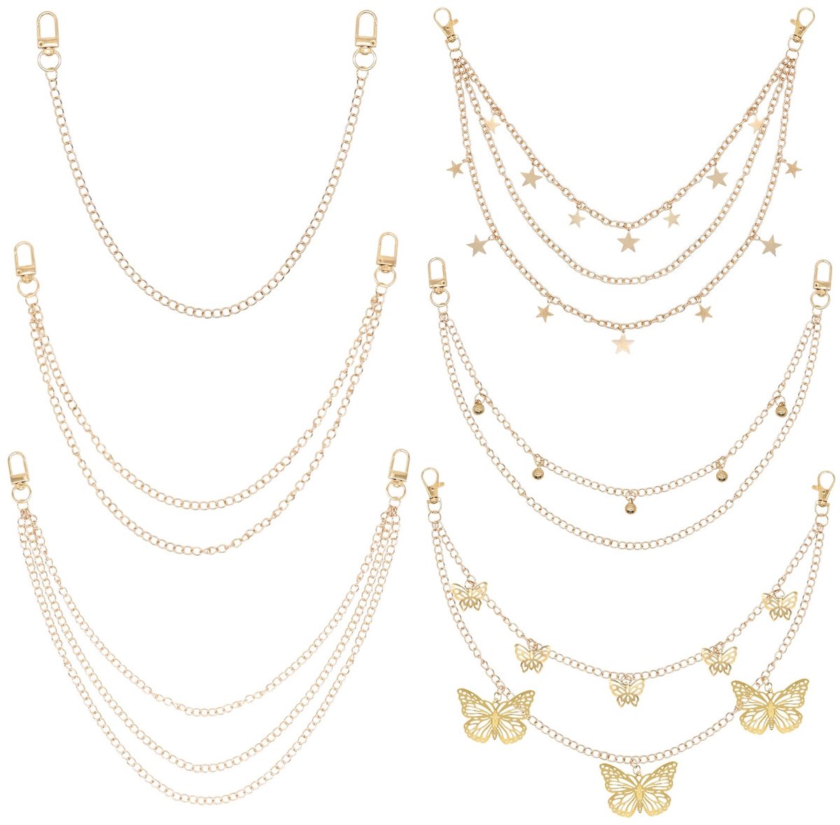 Elzusha - Gouden Broek Chain Set van 6, Punk Hip Hop Stijl
