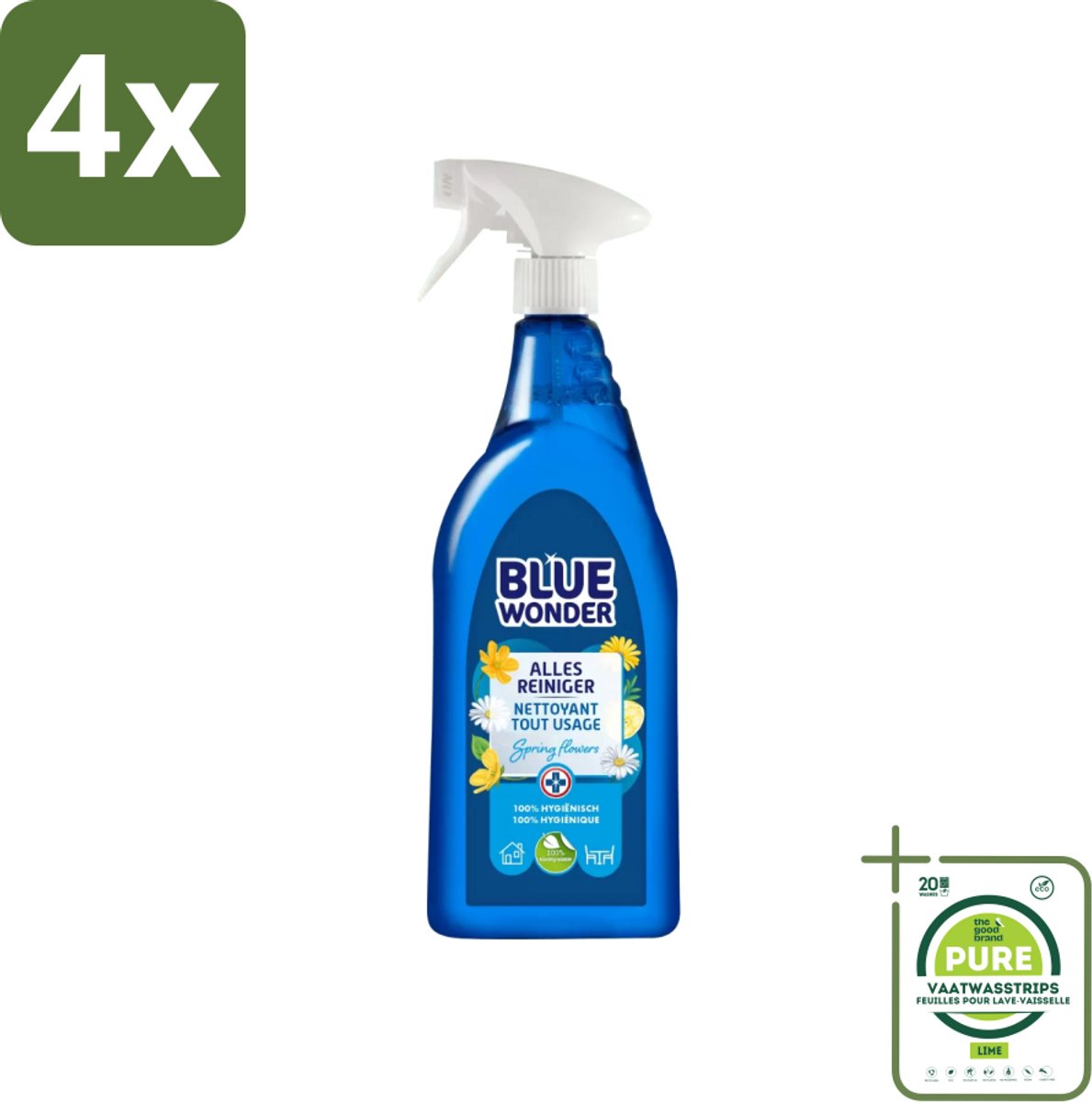 Blue Wonder - Allesreiniger - Lente Bloemen - Hygiënisch - Biologisch Afbreekbaar - 750 ml - Voordeelverpakking - 4 stuks - Allesreiniger - Schoonmaakmiddel