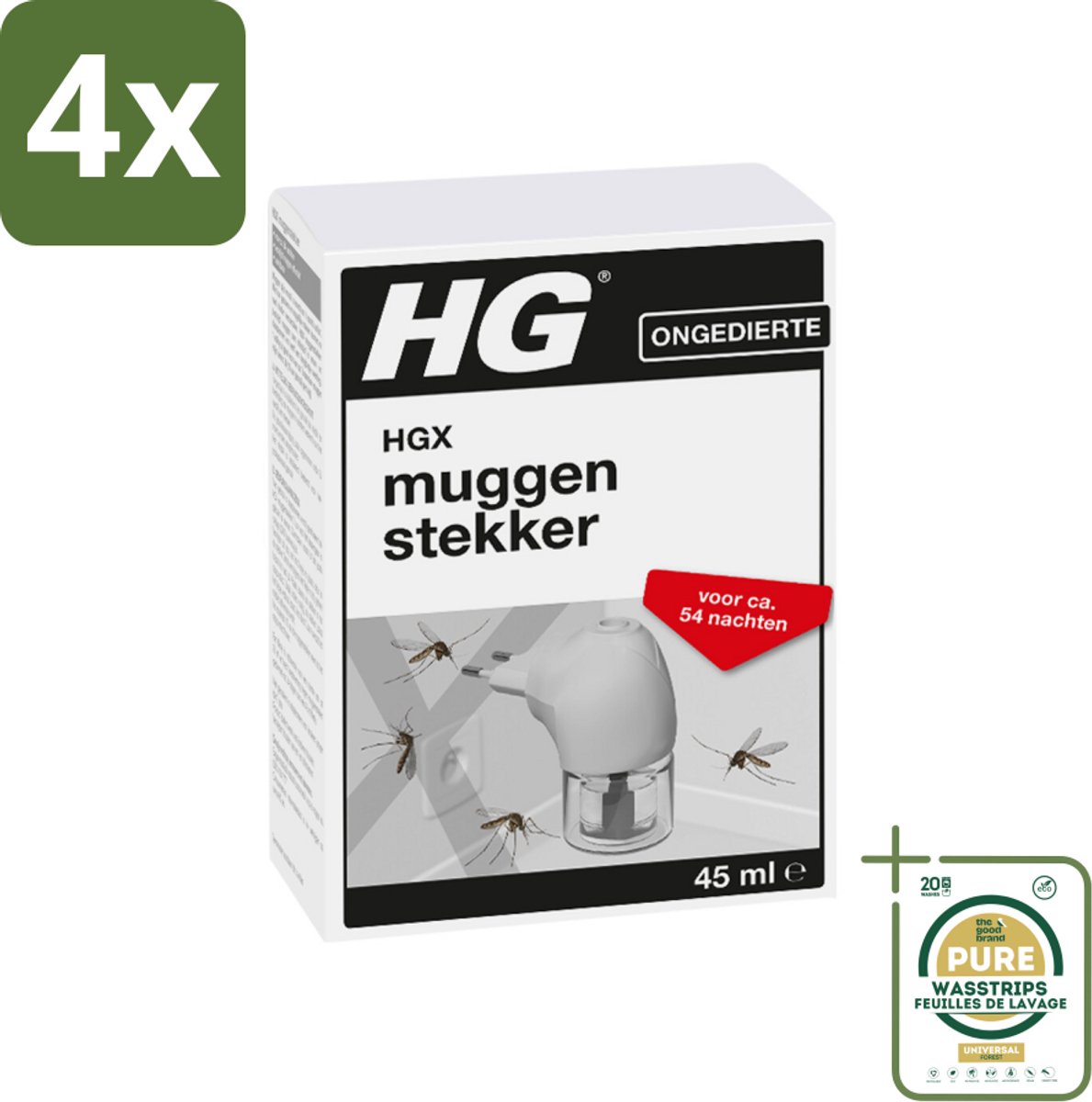 HG X - Muggenstekker - Continue Bestrijding - Inclusief Stekker - 54 Nachten - 45 ml - Voordeelverpakking - 4 stuks - Muggen afweren - Muggenstop