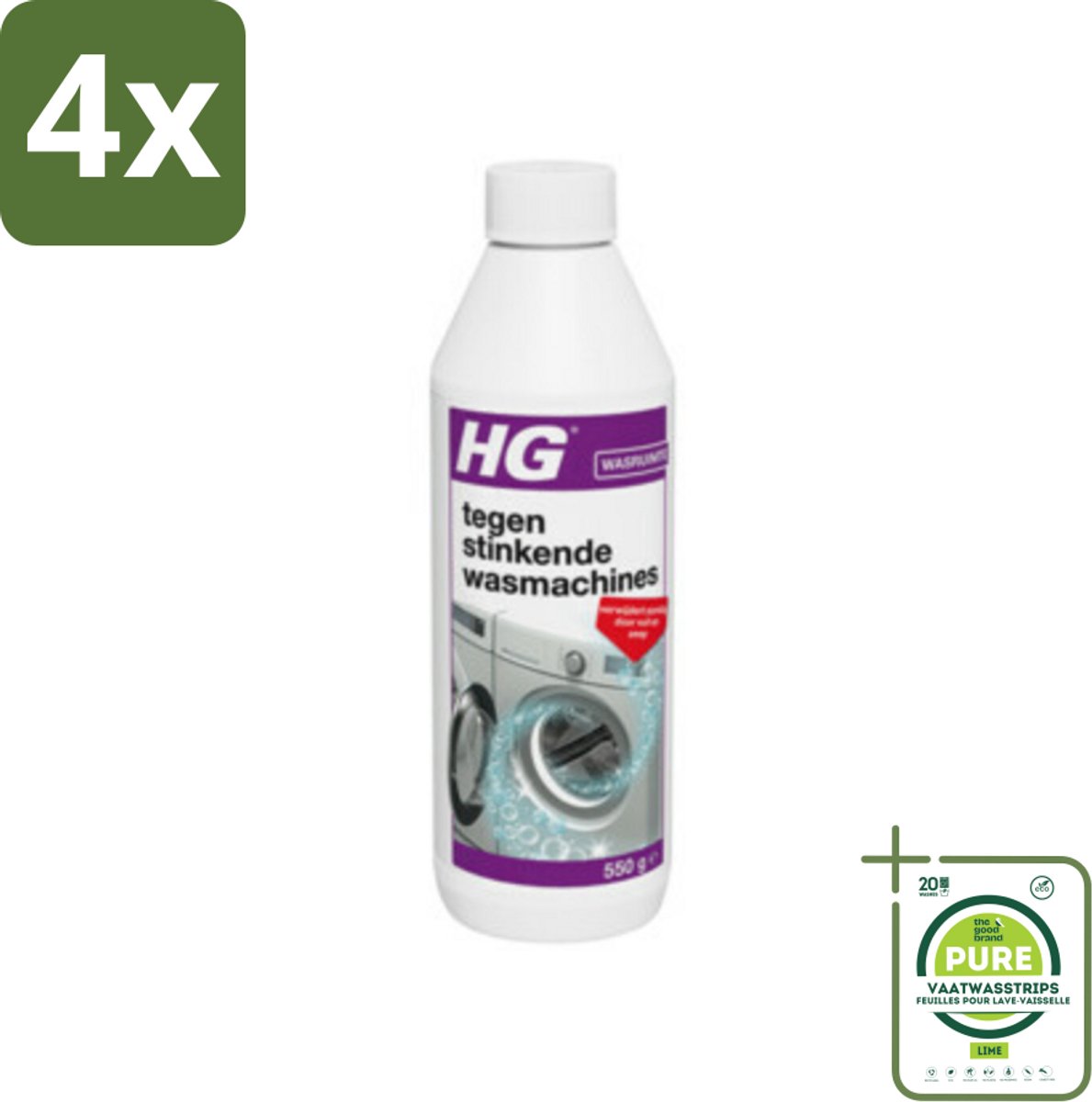 HG Tegen Stinkende Wasmachines 550 gr - Voordeelverpakking - 4 stuks - Wasmachine reiniger - Wasmachine schoonmaken
