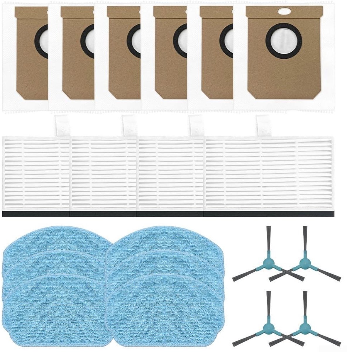 Elzusha - 4 Filters, 6 Mop Doeken en 6 Stofzakken voor Conga 7690 Robot Stofzuiger