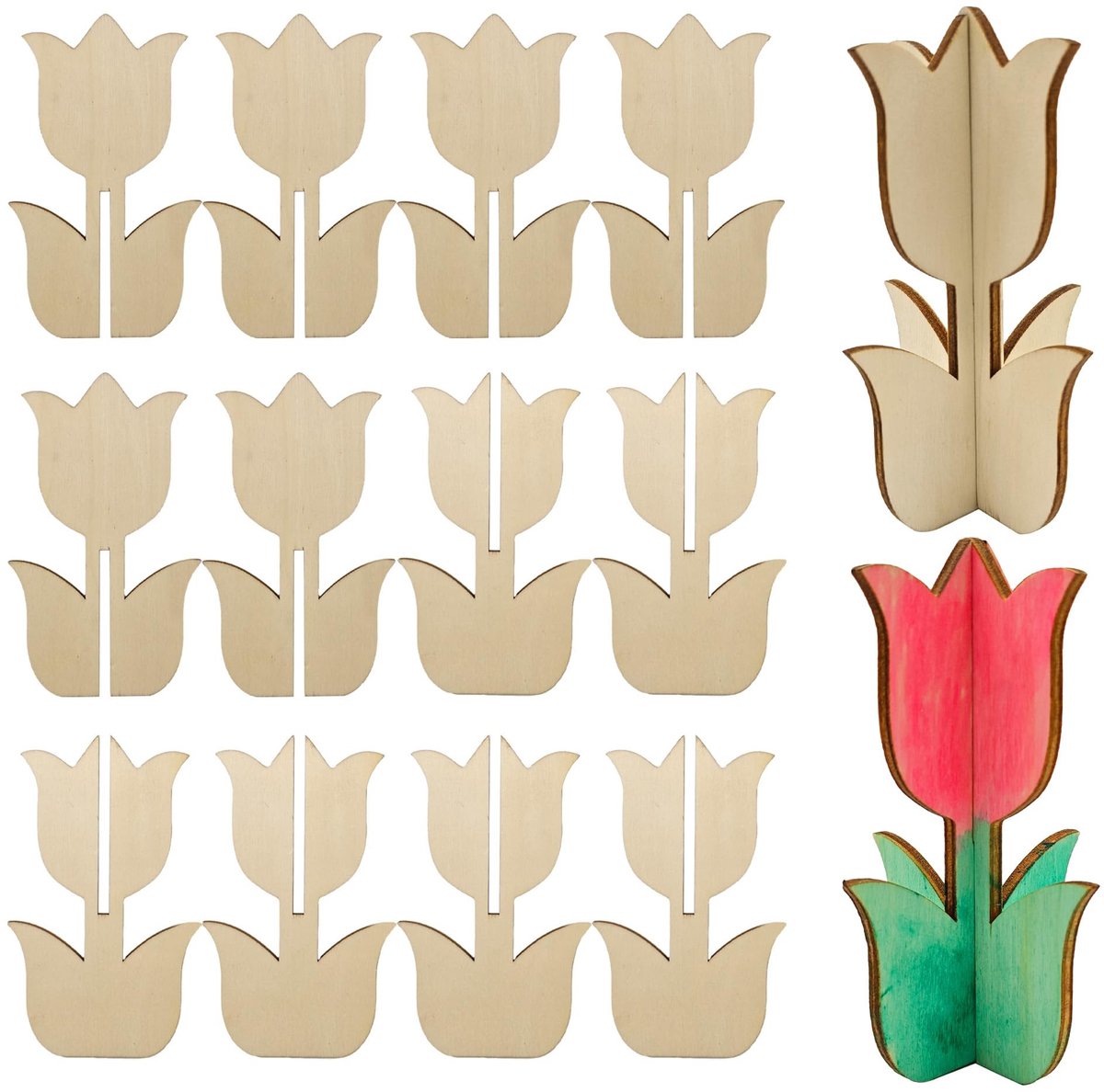 Elzusha - Set van 6 Houten Tulpen voor Doe-Het-Zelf Schilderen