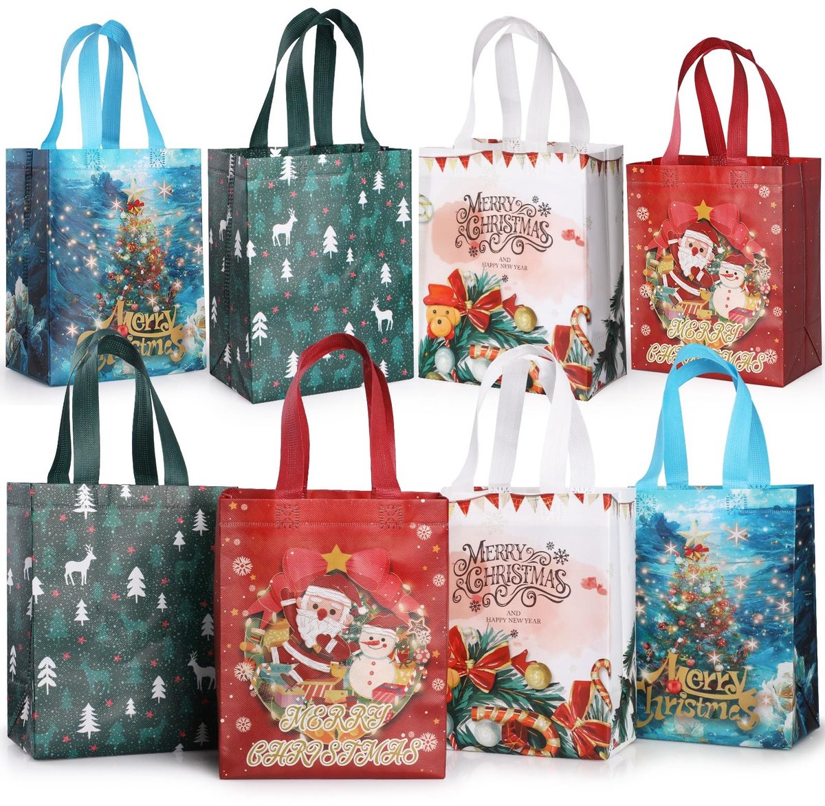 Elzusha - Set van 8 Kerstgeschenkzakjes met Handvatten