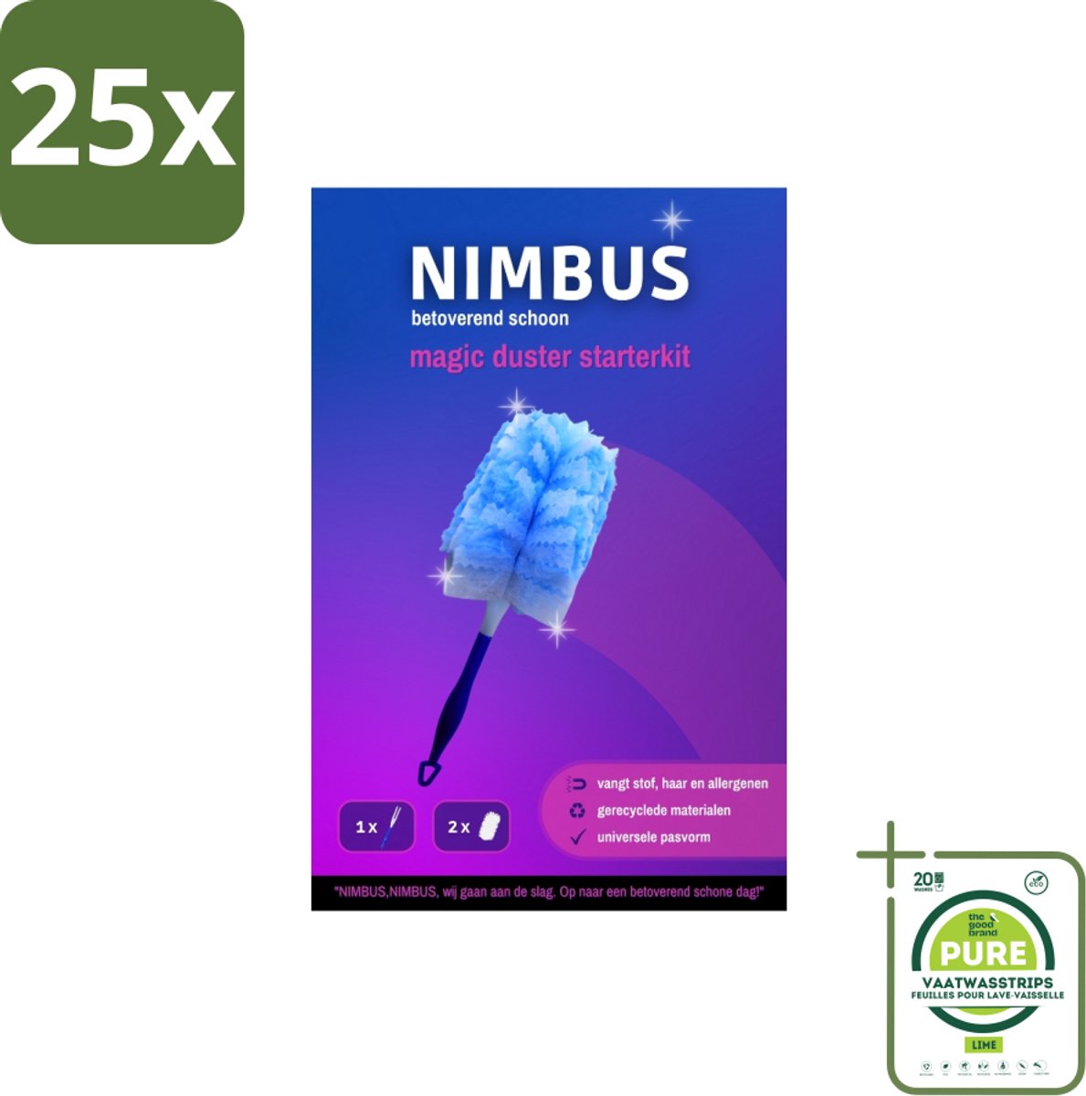 25 x NIMBUS Magic Duster Handvat + 2 Navullingen 1 set - Grootverpakking - Stofverwijdering - Stofdoek - Haren Verwijderen - Allergenen - Huisdierenharen