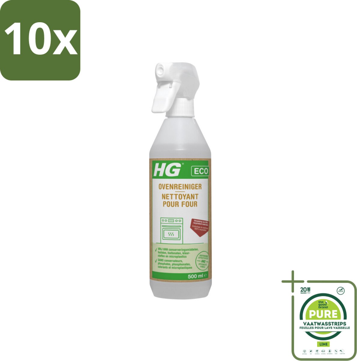 10 x HG Eco Ovenreiniger 500 ml - Grootverpakking - Ovenreiniger - Schoonmaakmiddel - Vetverwijderaar - Ecologisch - Biologisch Afbreekbaar