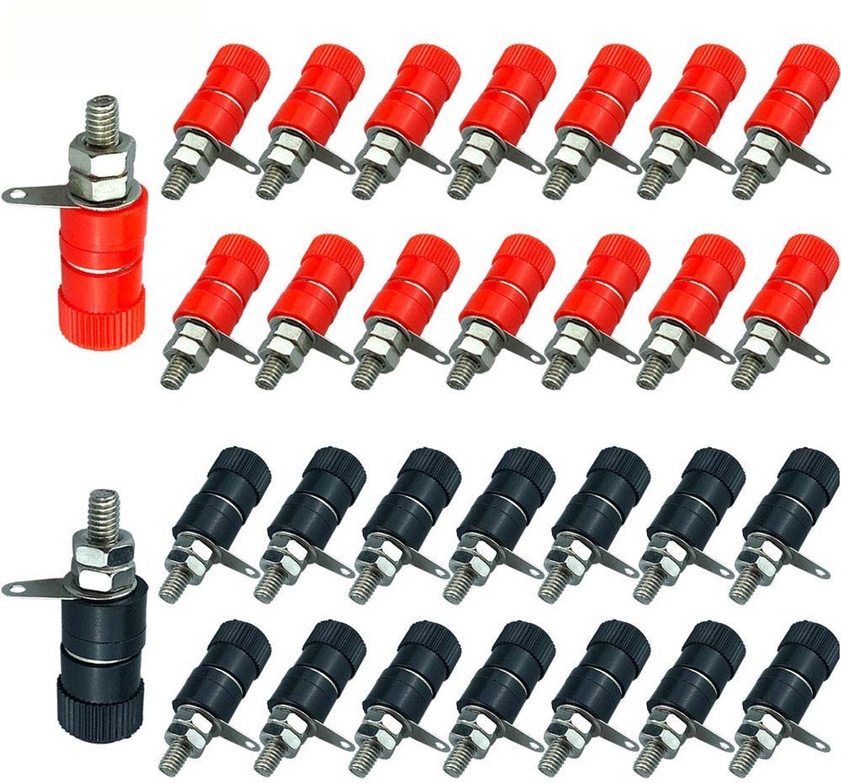 Elzusha - 30 Stuks Premium Banana Plug Terminals in Rood en Zwart