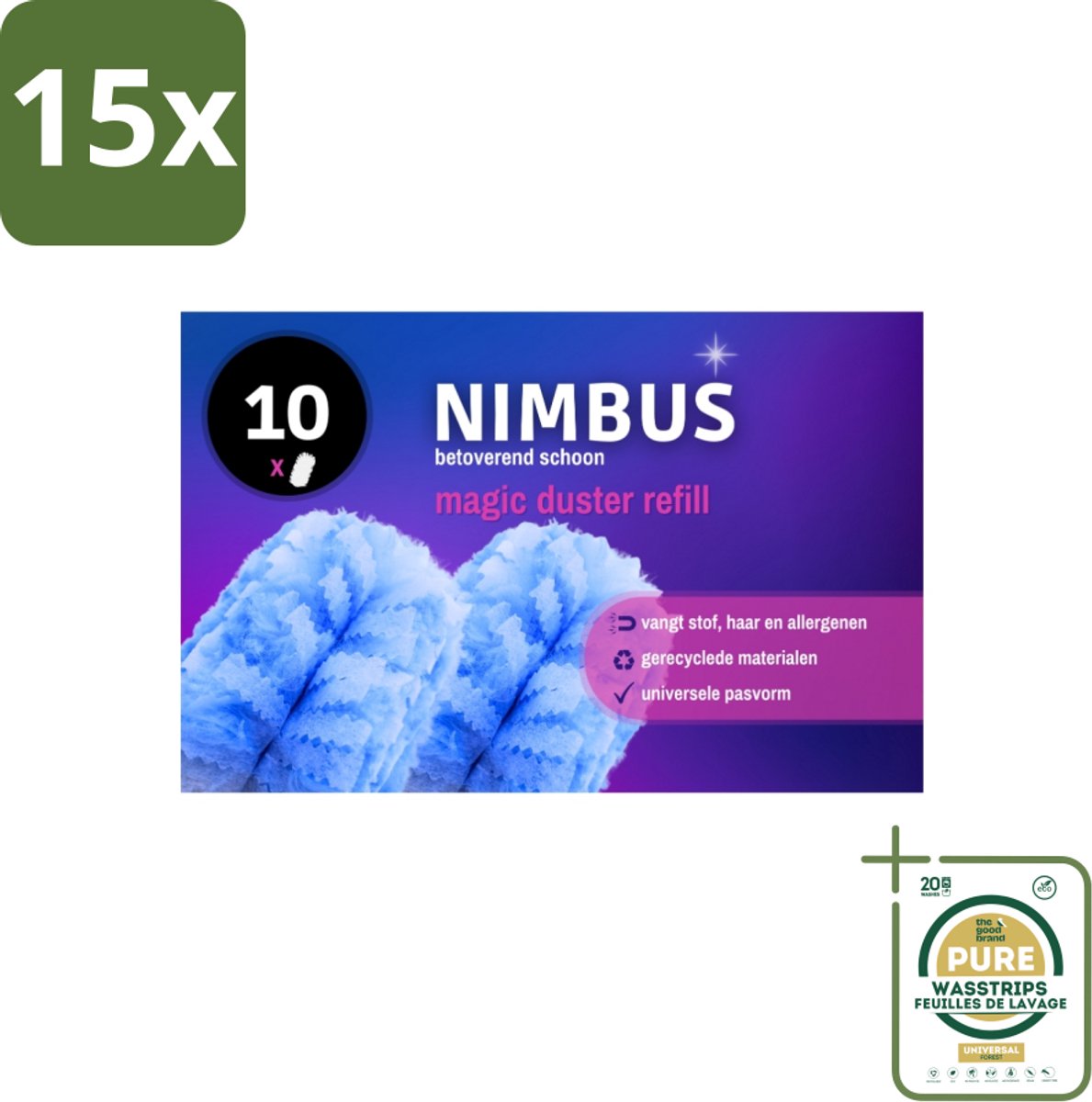 15 x NIMBUS Magic Duster Refill 10 stuks per verpakking - Grootverpakking - Stofdoekje - Stofdoek - Duster - Stof - Haren Verwijderen