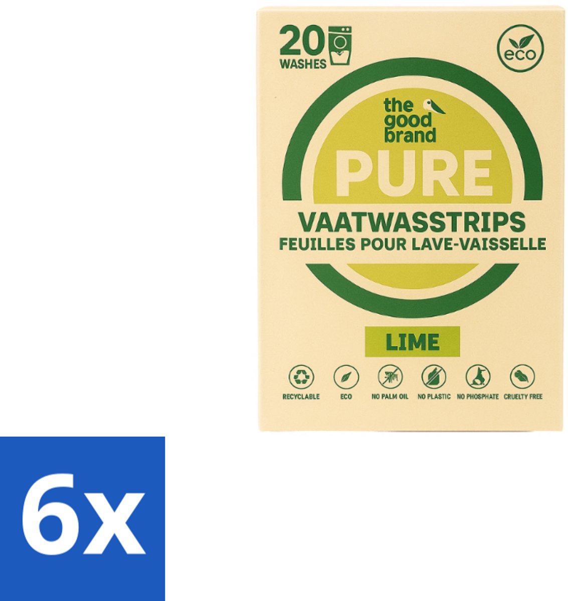 6 x The Good Brand - Vaatwasstrips - Lime- 20 wasbeurten - Vaatwasstrips - Plantaardig Wasmiddel - Duurzaam Vaatwasmiddel - Limoen Geur - Biologisch Afbreekbaar