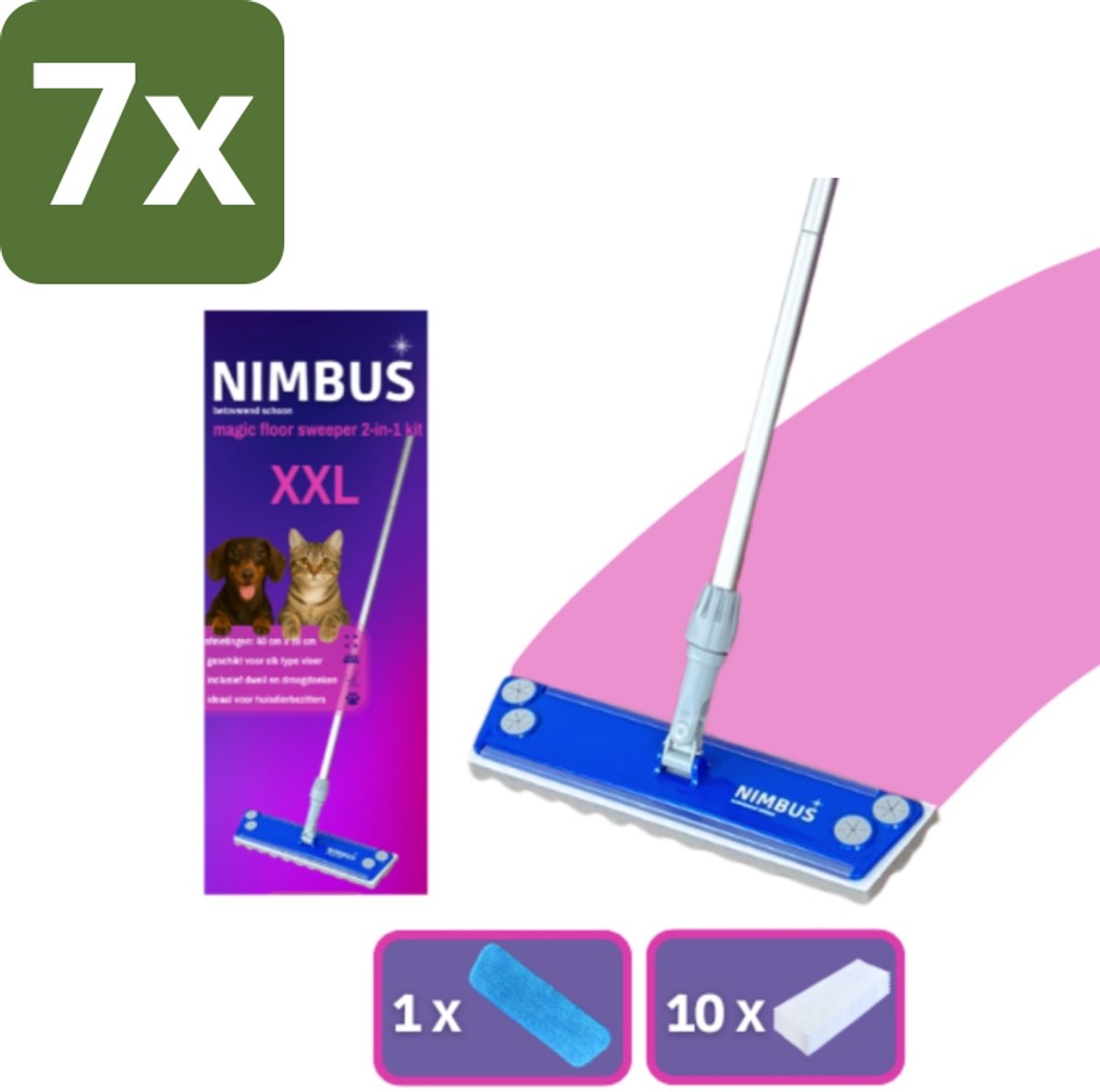 7 x NIMBUS Magic Floor Sweeper XXL 2-in-1 Kit 1 Dweil + 10 Droge Vloerdoekjes 1 set - Vloerwisser - Schoonmaken - Droog Reinigen - Vochtig Reinigen - Vloer Schoonmaken