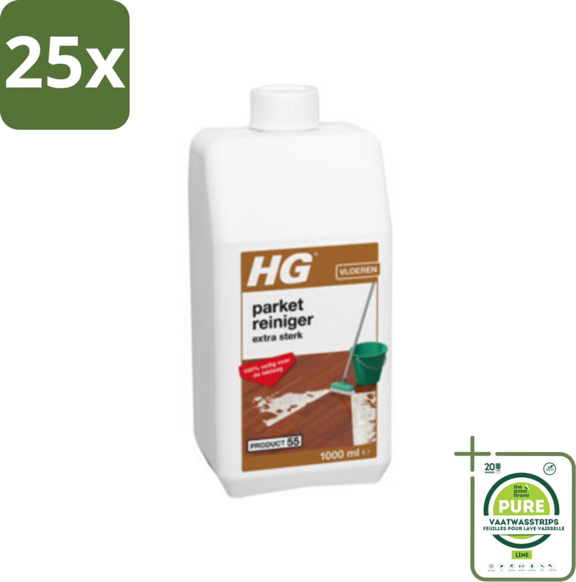 25 x HG Parketreiniger Extra Sterk 1 liter - Grootverpakking - Parketreiniger - Vloerreiniger - Hardnekkig Vuil - Laklaag - Parketvloer