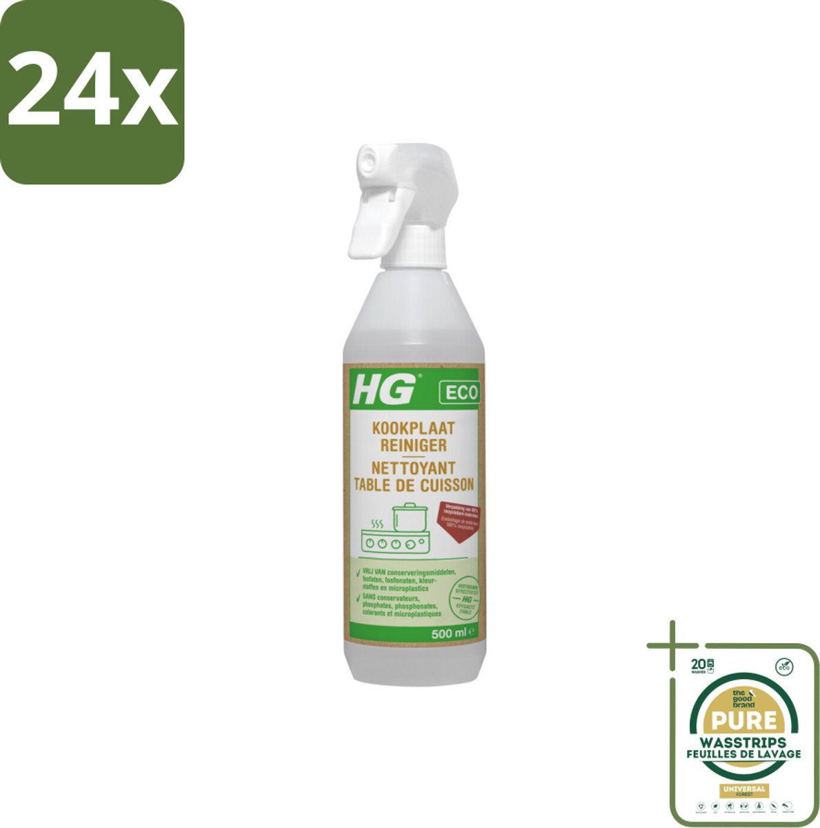 HG ECO - Kookplaatreiniger - Verwijdert Gemakkelijk & Snel - Duurzaam & Ecologisch - 500 ml - Voordeelverpakking - 24 stuks - Ecologische schoonmaak - Milieuvriendelijk