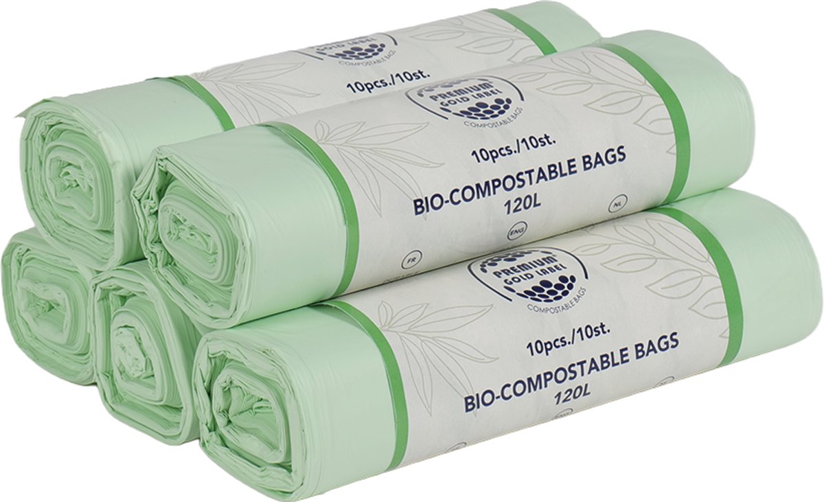 Biozakken 120 liter melkwit groen 70x110cm - 5 rollen à 10 stuks