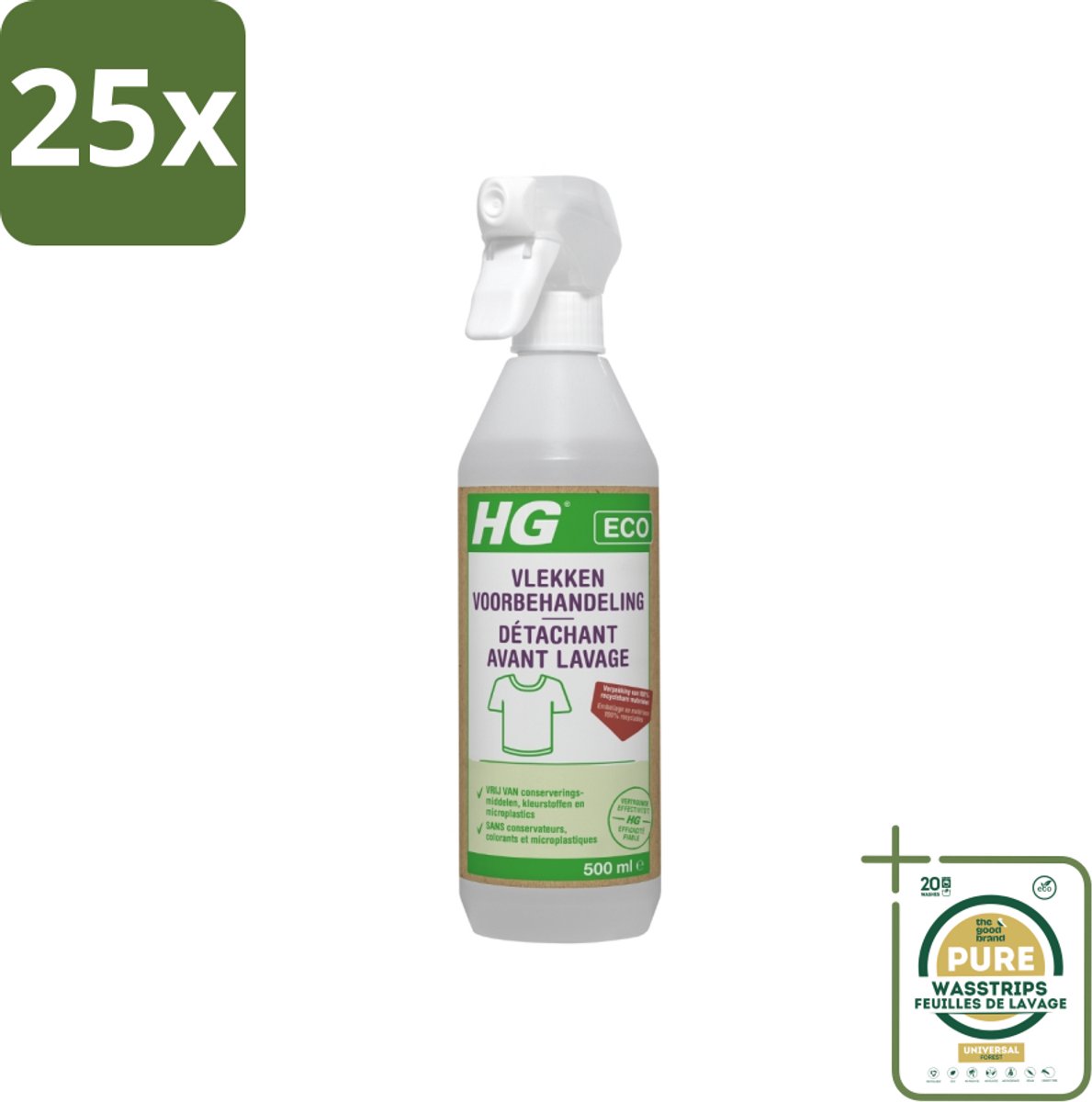 25 x HG ECO - Vlekken Voorbehandeling - Duurzame Vlekkenverwijderaar - 500 ml - Grootverpakking - Vlekken Voorbehandeling - Eco Vlekken Behandeling - Milieuvriendelijke Vlekken Behandeling - Vlekken Op Kleding - Vlekken Op Tapijt