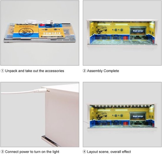 Diorama Garage Display Case voor 1/64 Modelauto's, Miniatuur Parkeerplaats met LED Verlichting, Perfect voor Verzamelobjecten en Cadeaus — afbeelding 3