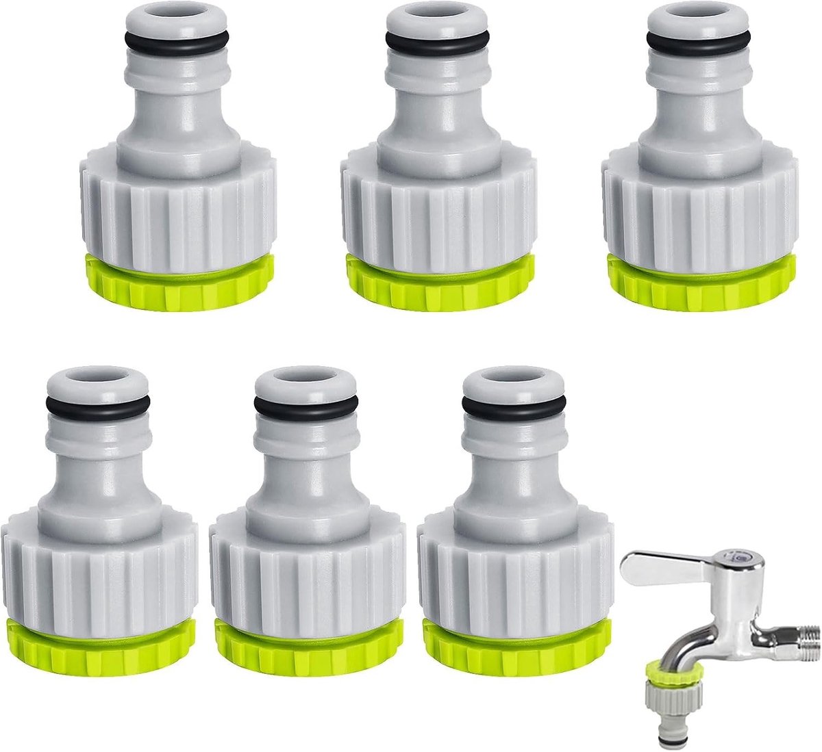 Set van 6 Tuinslang Adapters voor 1/2 Inch en 3/4 Inch Slangen, 2-in-1 Koppeling voor Tuinirrigatie en Waterafvoer