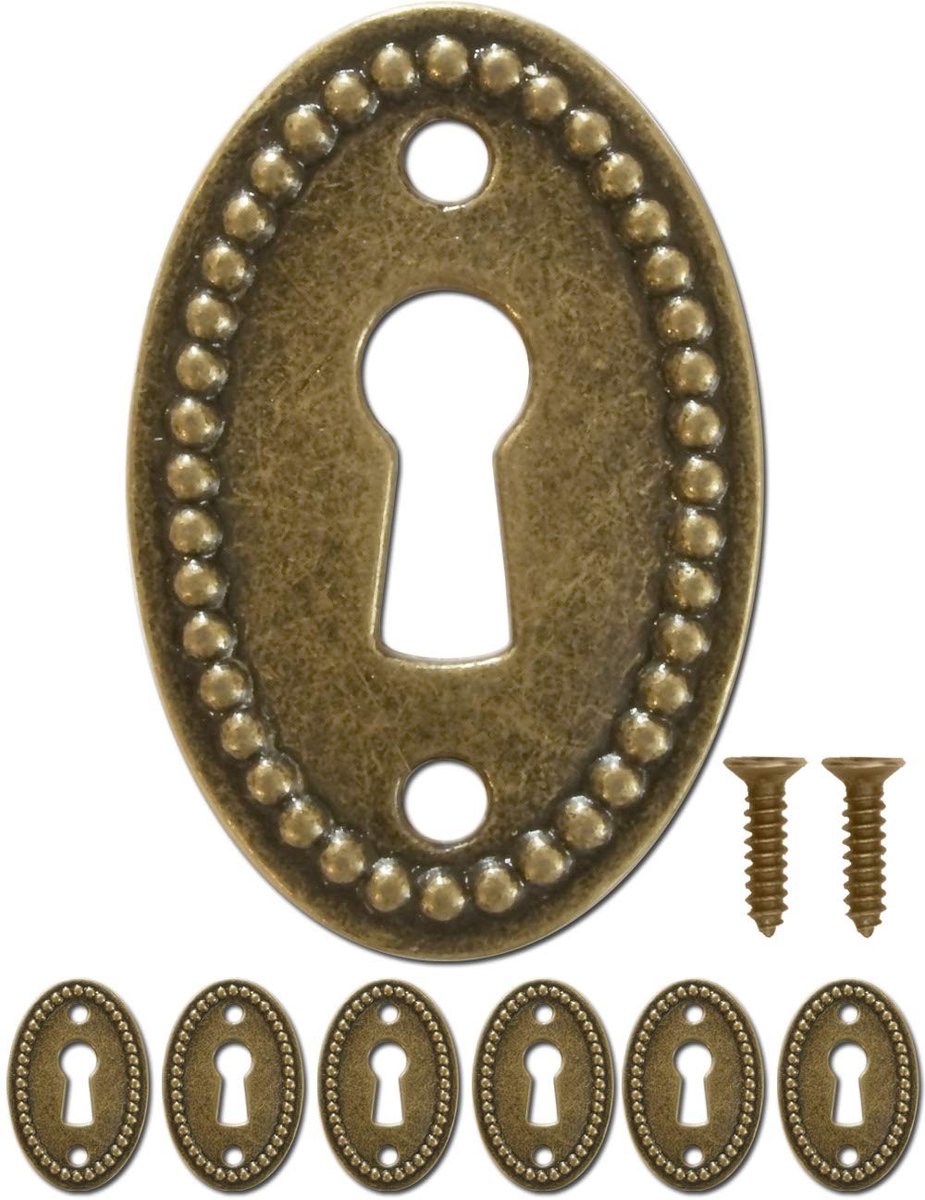 Elzusha - Set van 6 Antieke Ovalen Labels met Slotrozetten - Vintage Messing Look