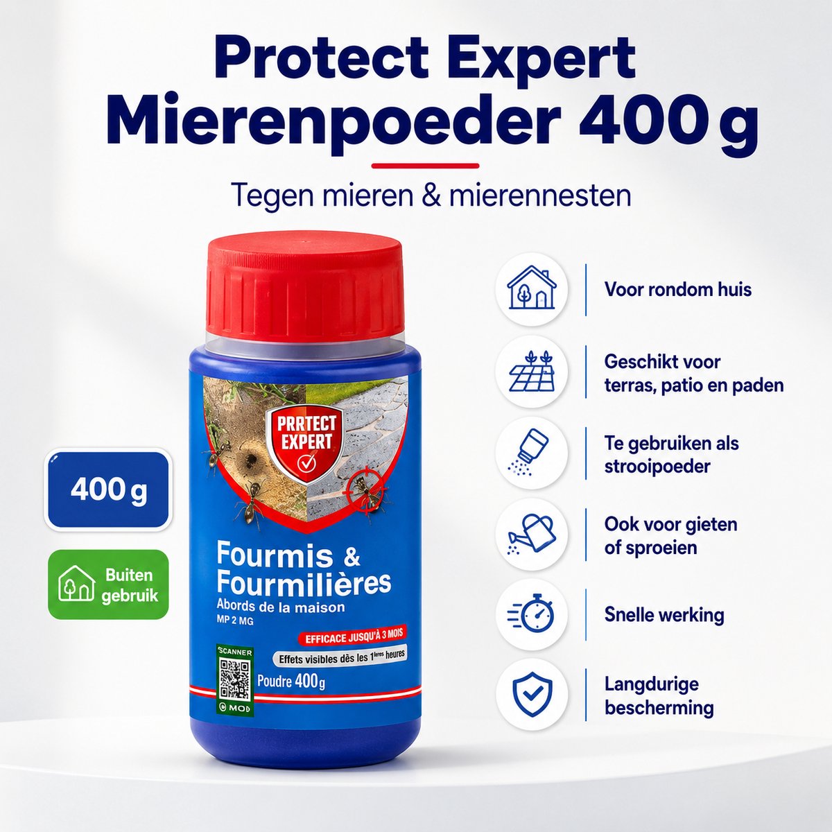 Protect Expert Mierenpoeder 400 g – Tegen Mieren & Mierennesten – Voor Strooi-, Giet- en Sproeitoepassing – Buiten