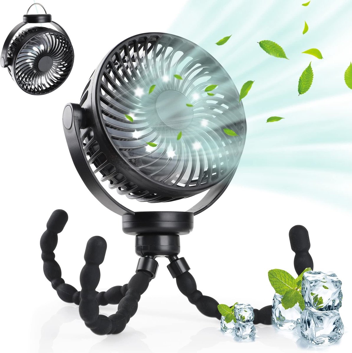 Elzusha - Draagbare Baby Stroller Fan met LED en Oplaadbare Batterij