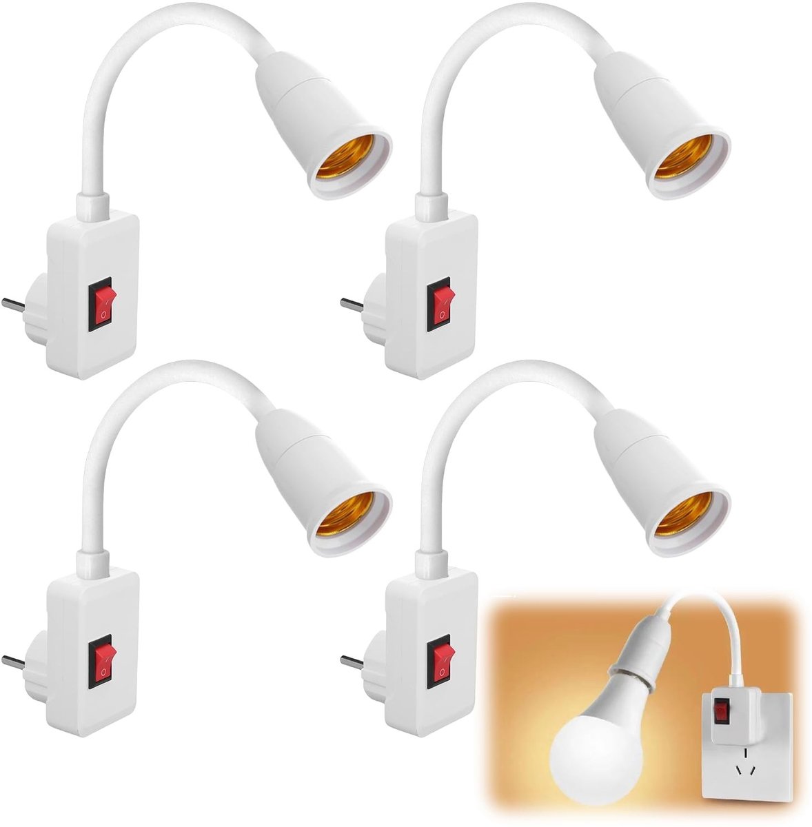 Elzusha - Set van 4 E27 Lamp Houders met Flexibele Kabel