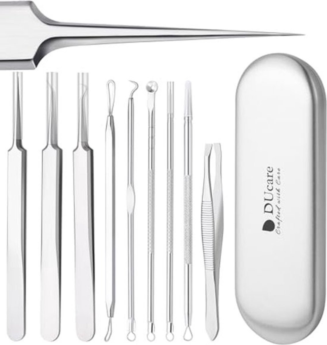 Professionele 9-delige Comedone Extractor Set voor het Verwijderen van Acne en Mee-eters