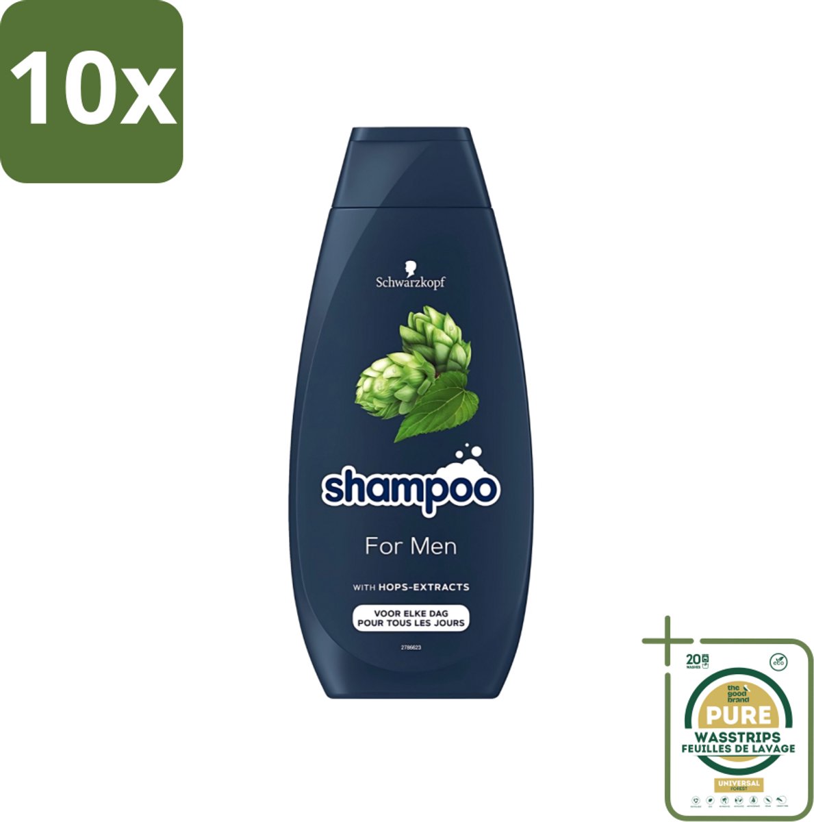 10 x Schwarzkopf - Shampoo - For Men - Met Hop Extract - Voor elke dag - 400 ml - Grootverpakking - Shampoo Voor Mannen - Hop Extract - Krachtig Haar - Natuurlijk Volume - Vegan Shampoo