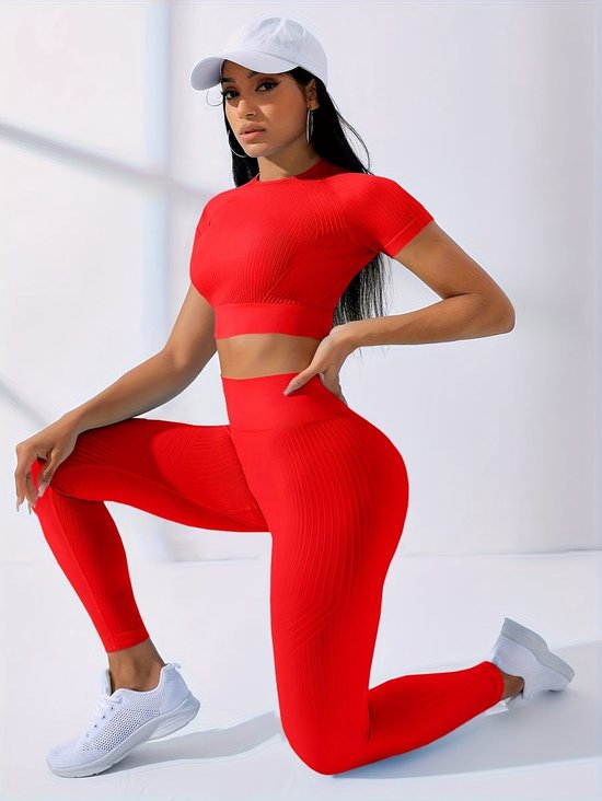Currero Pilates Pak Dames - Yoga - Buttshaper - Gym - Fitness - Butt Lift - Bil Vergrotend - Heup Liftend - Yogakleding - Rood L — afbeelding 3