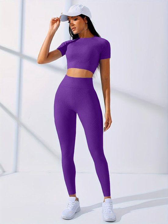 Currero Pilates Pak Dames - Yoga - Buttshaper - Gym - Fitness - Butt Lift - Bil Vergrotend - Heup Liftend - Yogakleding - Paars L — afbeelding 2