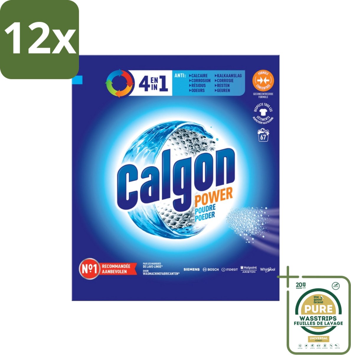 Calgon - Wasmachinereiniger - Tegen Kalkaanslag / Corrosie / Wasmiddelresten / Geuren - 67 Wasbeurten - Voordeelverpakking - 12 stuks - Wasmachineonderhoud - Wasmachine reiniging