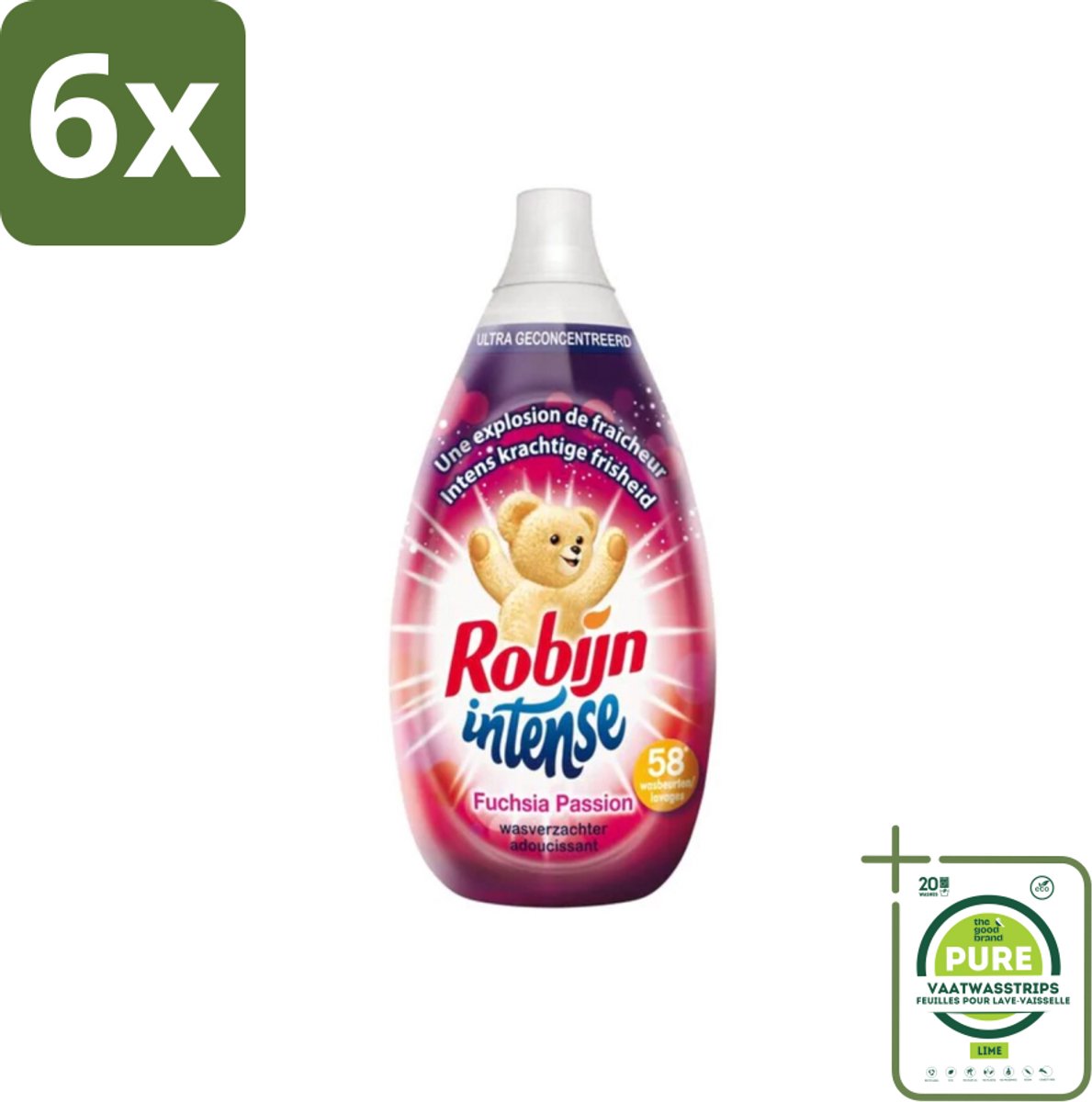 Robijn Intense - Wasverzachter - Intense Fuchsia Passion - 870ml - 58 Wasbeurten - Voordeelverpakking - 6 stuks - Wasverzachter - Fuchsia Passion