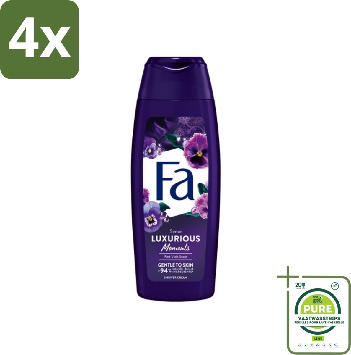 Fa - Luxurious Moments - Douchecrème - Roze Viooltjes - 250 ml - Voordeelverpakking - 4 stuks - Douchecrème - Roze Viooltjes