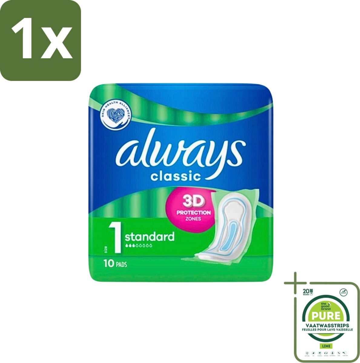 1 x Always Classic - Maandverband - Standaard - 3D Bescherming - 10 Maandverbandjes - Maandverband - Maandverband Standaard - Always Classic - Maandstonden - Hygiëne