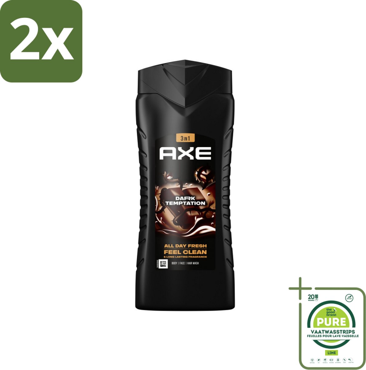 Axe 3-in-1 Douchegel XL Dark Temptation 400 ml - Voordeelverpakking - 2 stuks - Douchegel - AXE