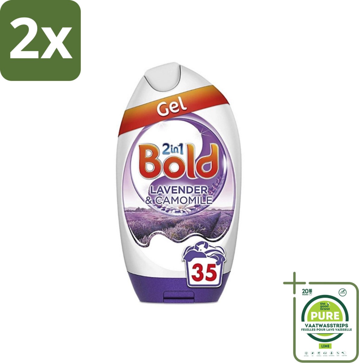BOLD - Wasgel - 2 in 1 - Lavendel en Kamille - 35 Wasbeurten - Voordeelverpakking - 2 stuks - Wasgel - Lavendel
