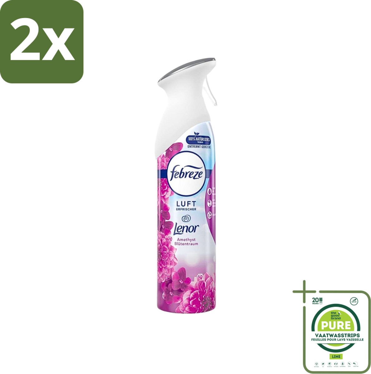 Febreze Amethist Luchtverfrisser Spray - Frisse Bloemen Geur - 300ml - Voordeelverpakking - 2 stuks - Luchtverfrisser - Geurverwijderaar