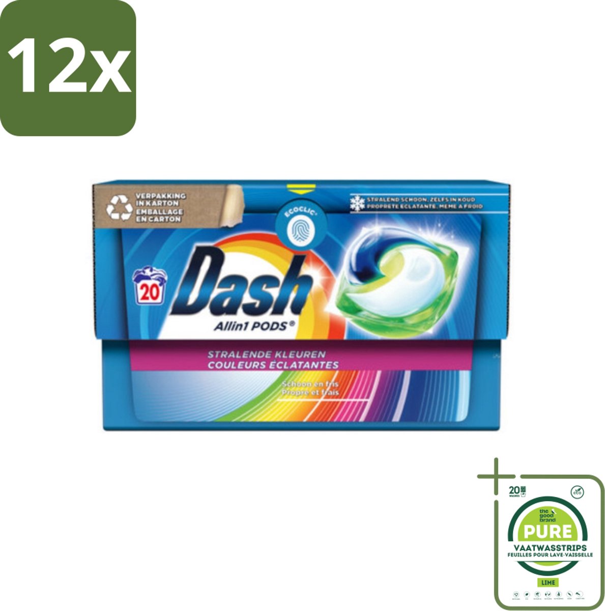 Dash - Stralende Kleuren - Wasmiddel Capsules - All-in-1 Pods - Gekleurde Was - 20 Wasbeurten - Voordeelverpakking - 12 stuks - Wasmiddel capsules - Gekleurde was