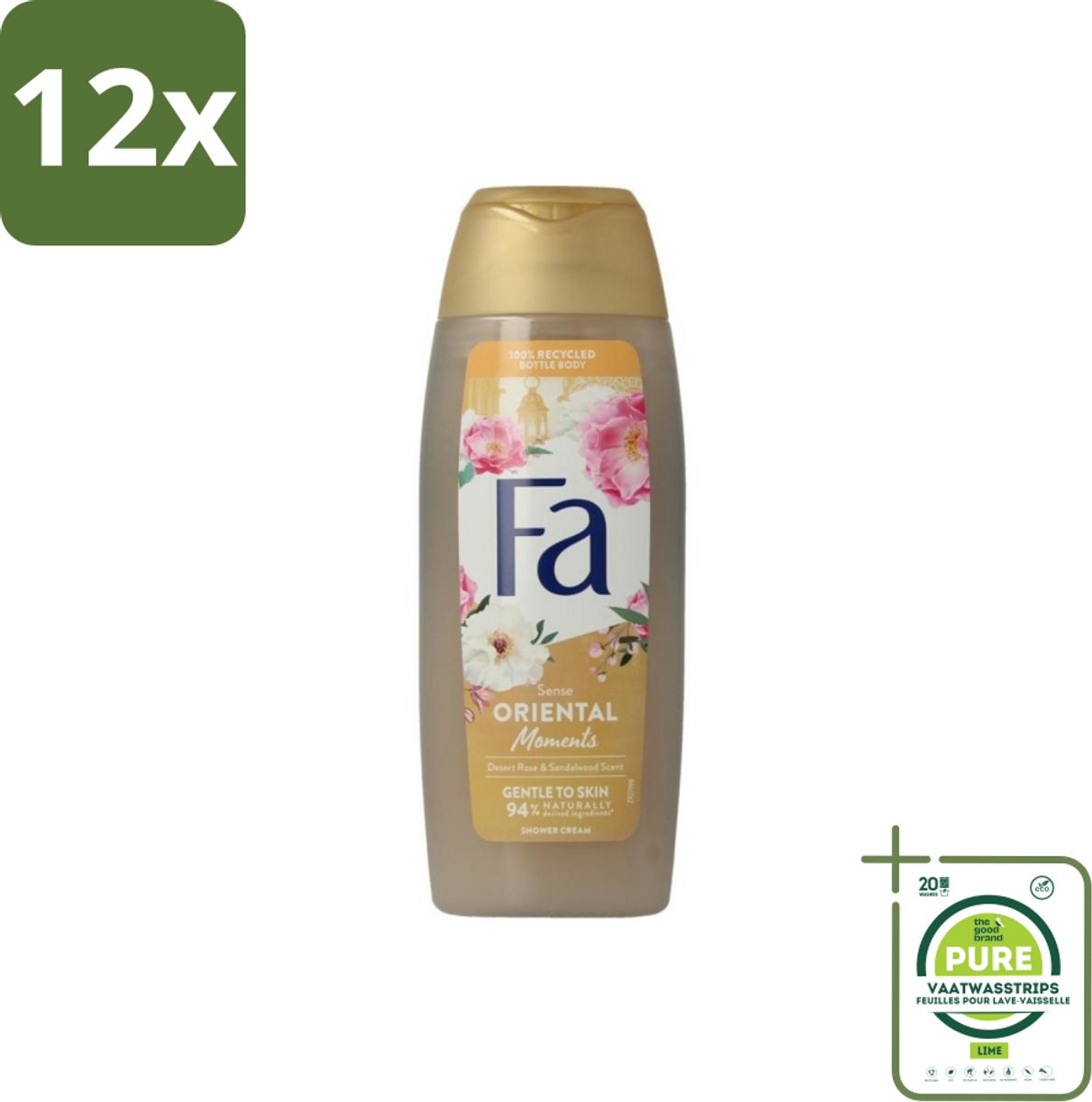 Fa - Oriental Moments - Douchecrème - Woestijnroos & Sandelhout - 250 ml - Voordeelverpakking - 12 stuks - Douchecrème - Sandelhout
