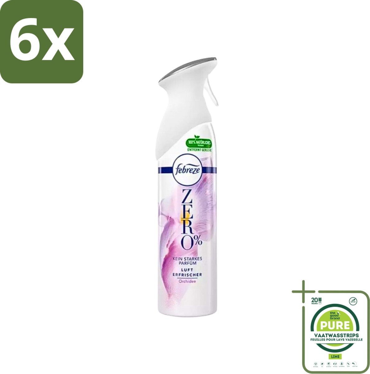 Febreze Spray - Zero % - Orchidee - Luchtverfrisser - 300ml - Voordeelverpakking - 6 stuks - Luchtverfrisser - Orchidee geur