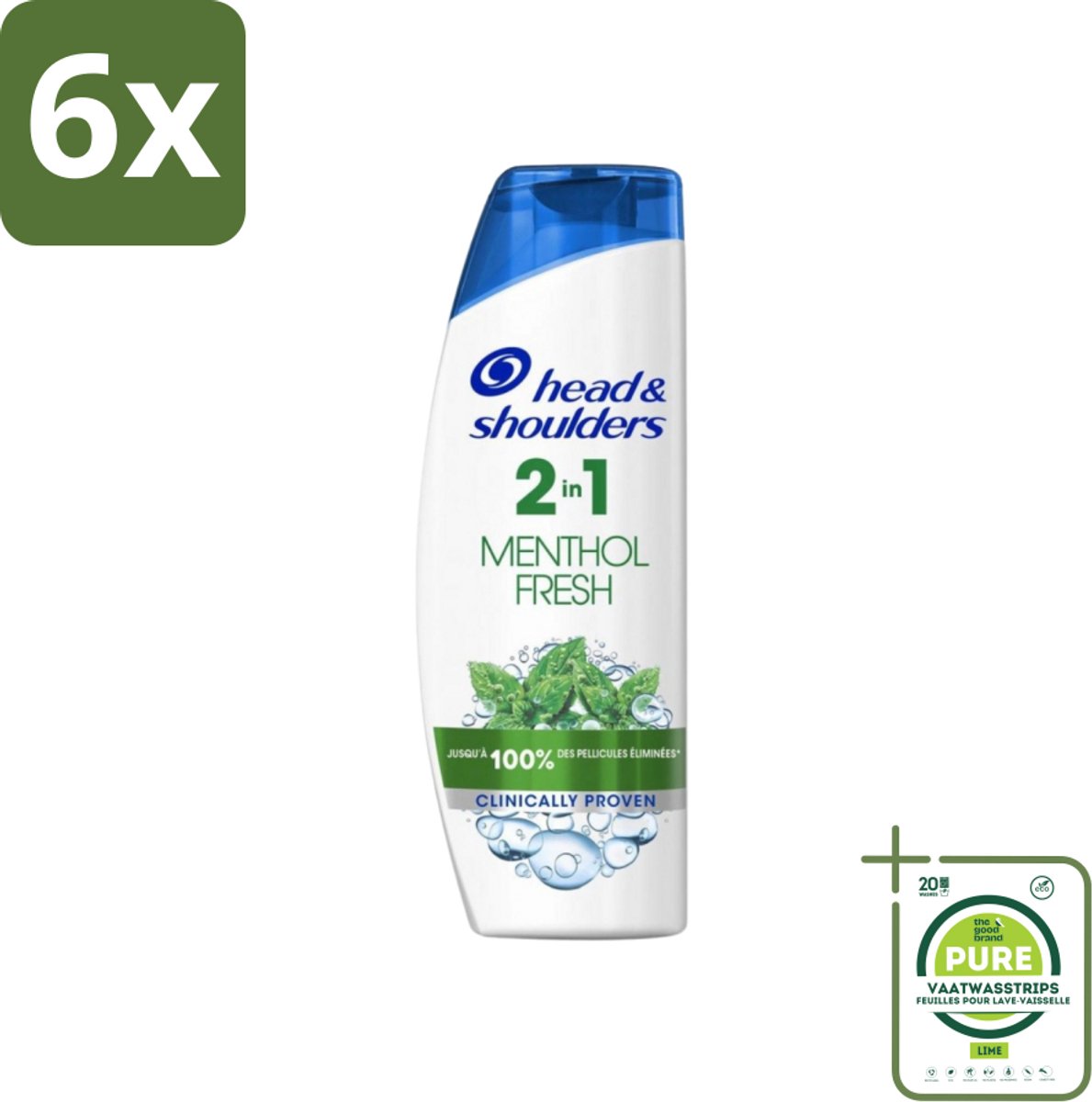 Head & Shoulders - 2in1 Anti-Roos Shampoo & Conditioner - Menthol Fresh - 270 ml - Voordeelverpakking - 6 stuks - Anti-Roos Shampoo - Roos shampoo