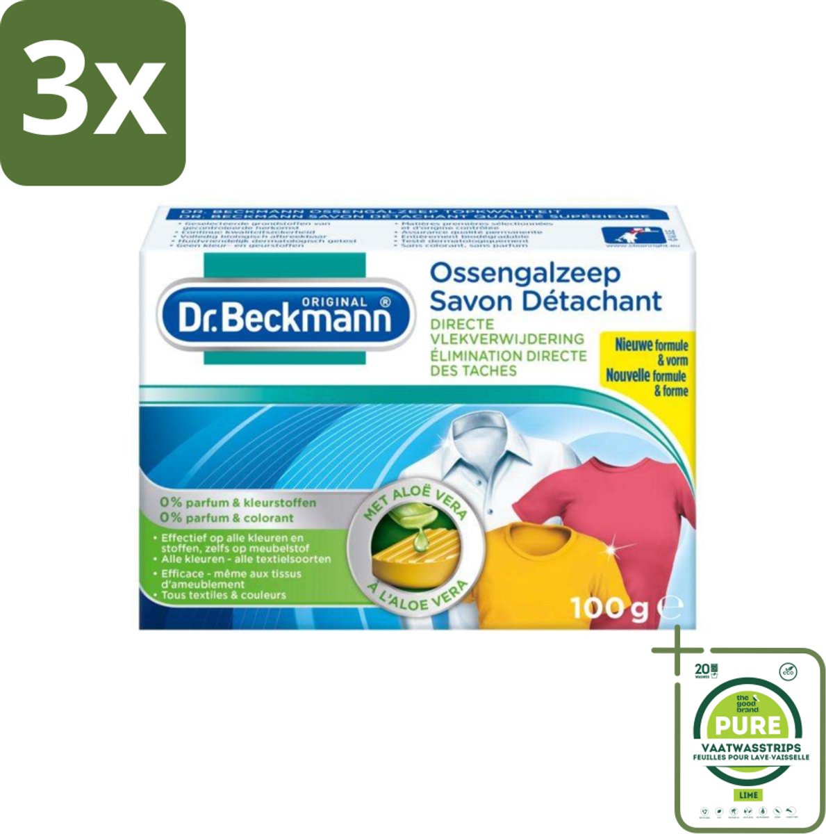 3 x Dr.Beckmann - Vlekkenverwijderaar - Ossengalzeep Met Aloë Vera - Witte en Gekleurde Was - 100g - Grootverpakking - Vlekkenverwijderaar - Vlekken Uit Kleding - Tapijt Schoonmaken - Meubels Schoonmaken - Aloë Vera