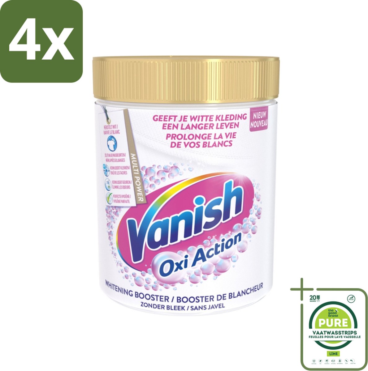 Vanish Oxi Action - Vlekkenverwijderaar - Wasbooster - Zonder Bleek - Witte Was - 1 Kg - Voordeelverpakking - 4 stuks - Vlekkenverwijderaar - Wasverbeteraar