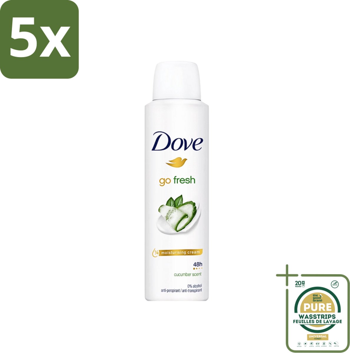 5 x Dove Go Fresh - Deospray - Komkommer - 150 ml - Grootverpakking - Dove Go Fresh Deospray - Komkommer - Geur - Deodorant - Transpiratie