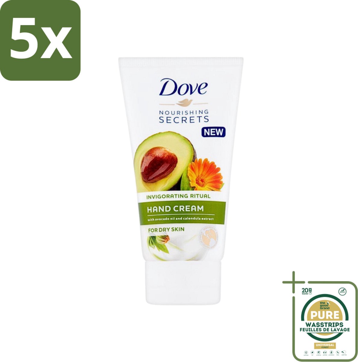 5 x Dove Nourishing Secrets - Handcrème - Avocado olie & Goudsbloem extract - Droge huid -75 ml - Grootverpakking - Handcrème - Avocado-olie - Goudsbloemextract - Hydratatie - Droge Handen