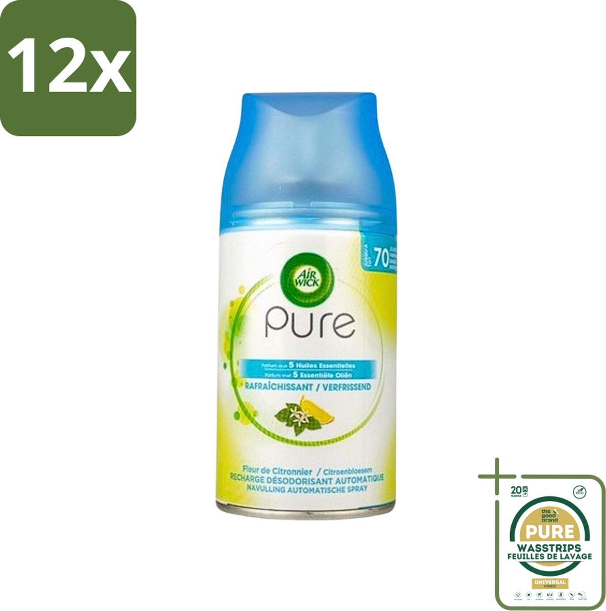 Air Wick Freshmatic - Luchtverfrisser Navulling - Pure Essentiële Oliën Verfrissend - 250ml - Voordeelverpakking - 12 stuks - Essentiële oliën - Air Wick Freshmatic
