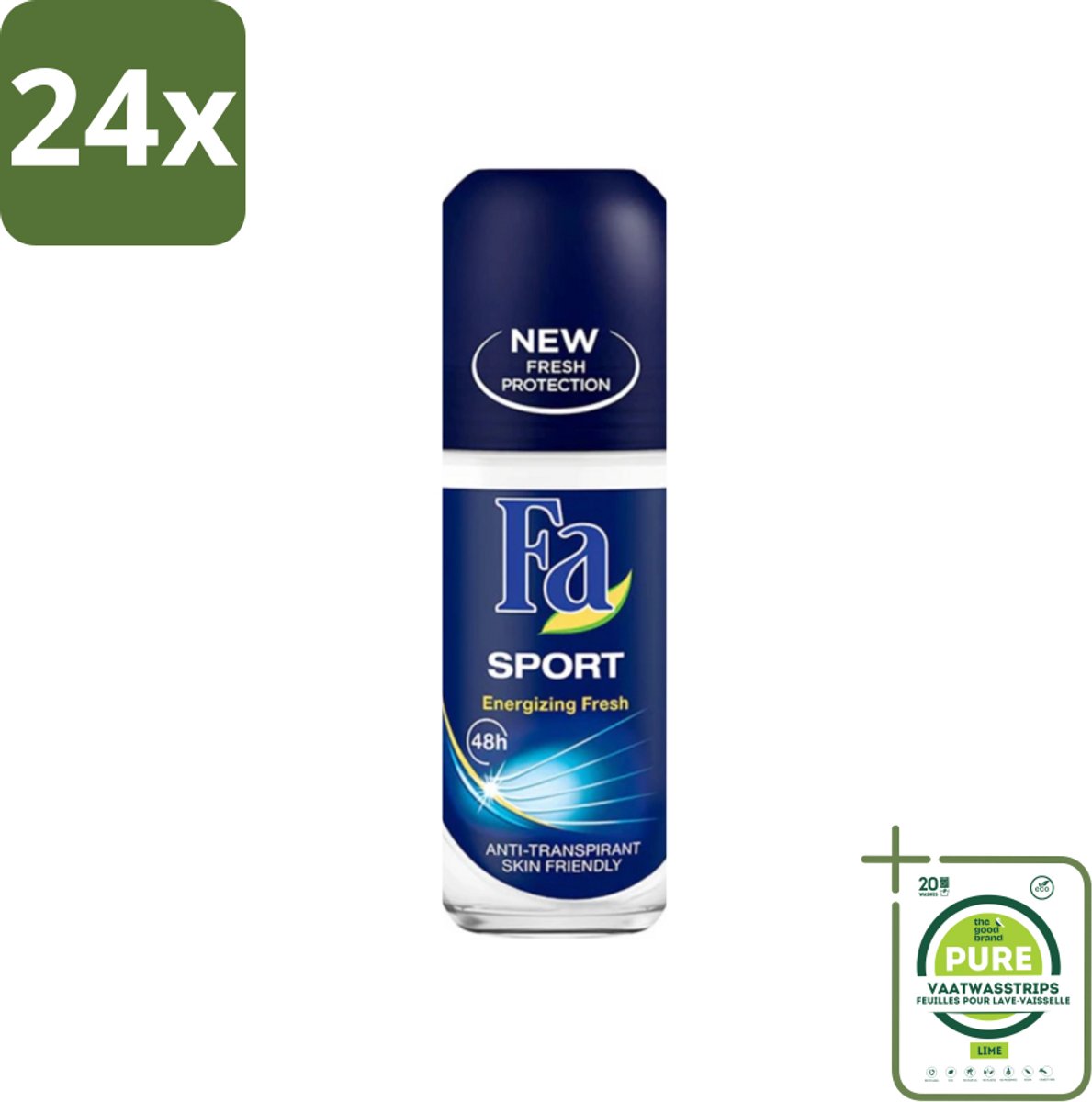 Fa - Sport - Deodorant Roller - Energizing Fresh - 50 ml - Voordeelverpakking - 24 stuks - Deodorant - Antitranspirant