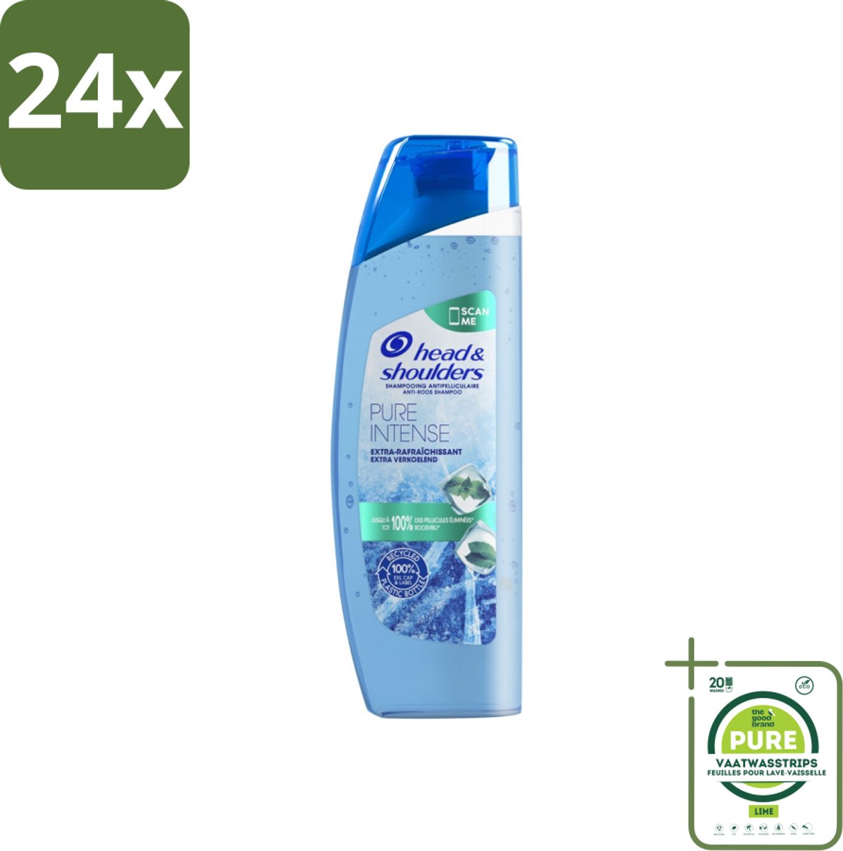 Head & Shoulders - Anti-Roos Shampoo - Pure Intense - Extra Verkoelend - 250 ml - Voordeelverpakking - 24 stuks - Roos shampoo - Anti-roos shampoo