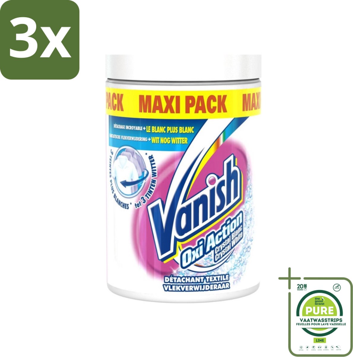 3 x Vanish Oxi Action - Vlekkenverwijderaar Poeder - Witte Was - Maxi Pack - 1 Kg - Grootverpakking - Vlekkenverwijderaar - Witte Was - Waspoeder - Wasmiddel - Vlekken Verwijderen